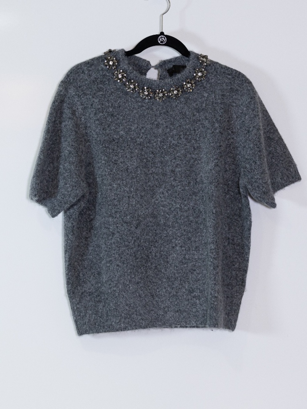 NEW Zara Crystal Jewel Rhinestone Embellished Crew Neck Wool Blend Knit Sweater